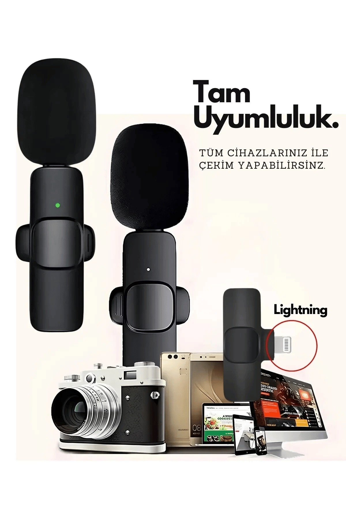 Type-C Çiftli Kablosuz Yaka Mikrofon Seti Telefon Vlog Canlı Yayın TikTok YouTube Uyumlu