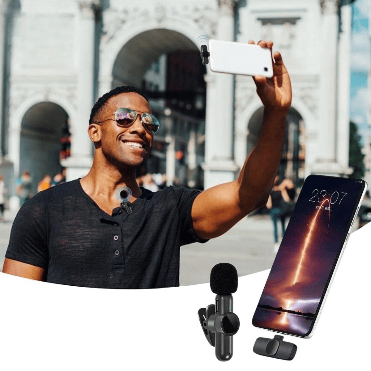 Type C Uyumlu İphone Dönüştürücülü Kablosuz Yaka Mikrofonu Android Ve İphone Uyumlu Mini Mikrofon Bx40
