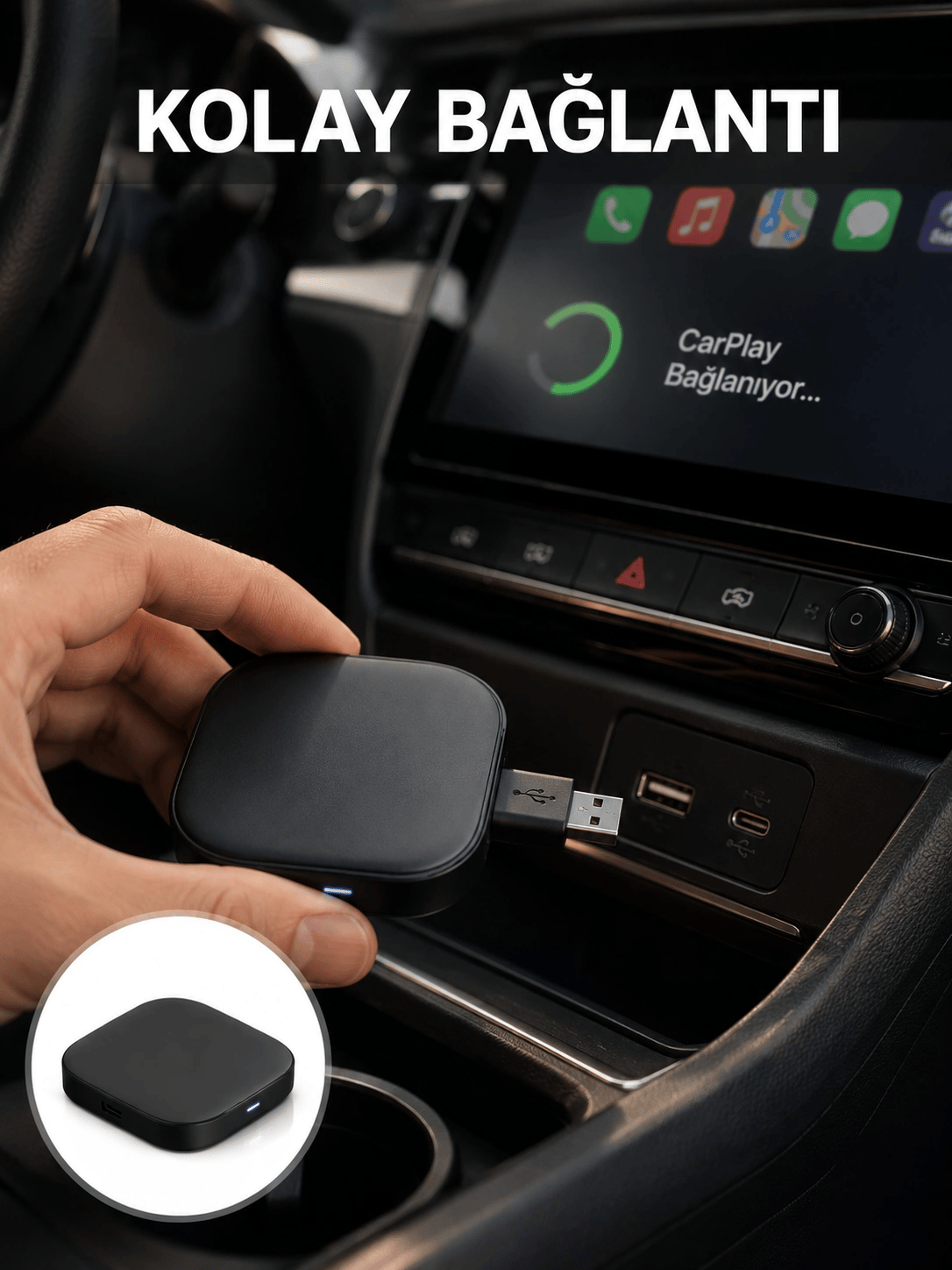 USB Girişli Tak Çalıştır Kablosuz Android Auto Cihazı Yeni Nesil