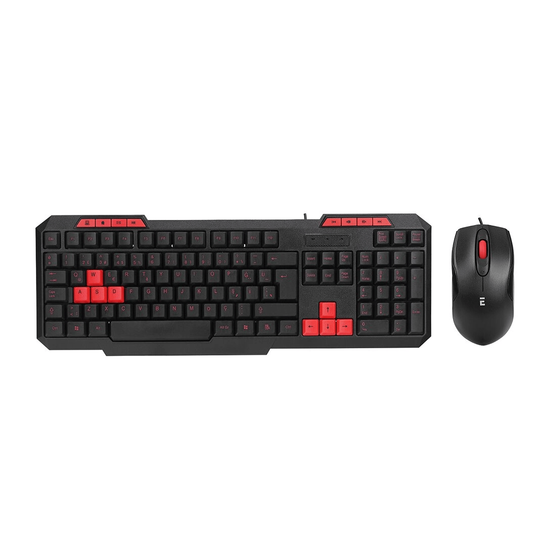 Usb Kablolu Klavye - Mouse Set Kırmızı Tuşlu Q Klavye 1600dpı Mouse Bx40