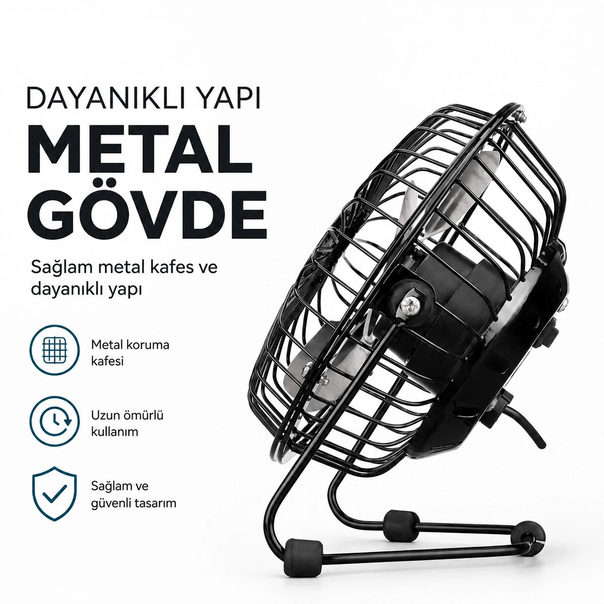 Usb Şarjlı - Metal Gövde 14.5x7.5x15cm Mini Masaüstü Fan - Vantilatör Efn-482 Bx40