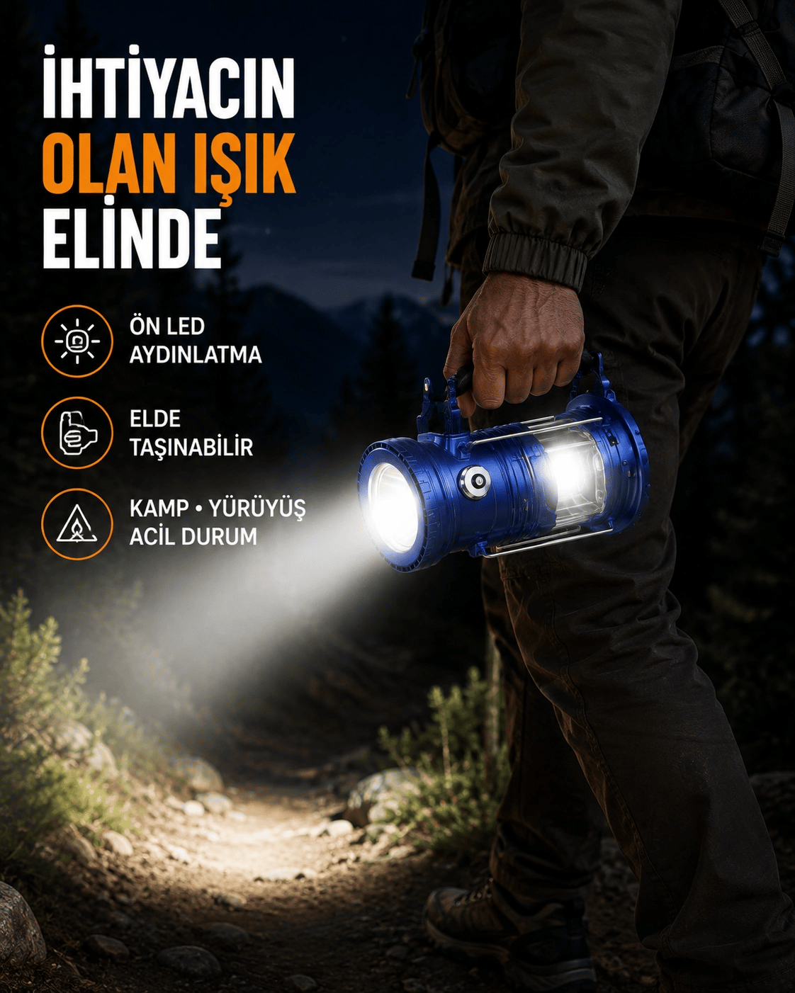 USB Şarjlı Çok Fonksiyonlu Kamp Feneri – Taşınabilir ve Dayanıklı
