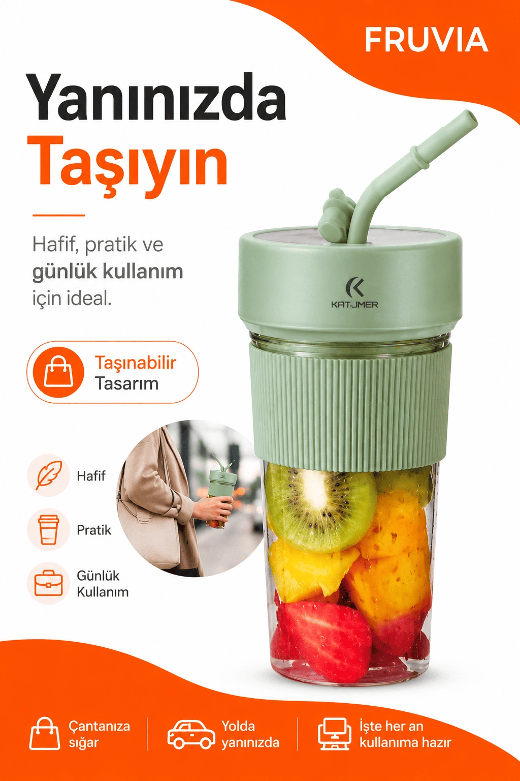 USB Şarjlı Mini Blender Meyve Sıkacağı Pipet Kapaklı Taşınabilir İçecek Haznesi