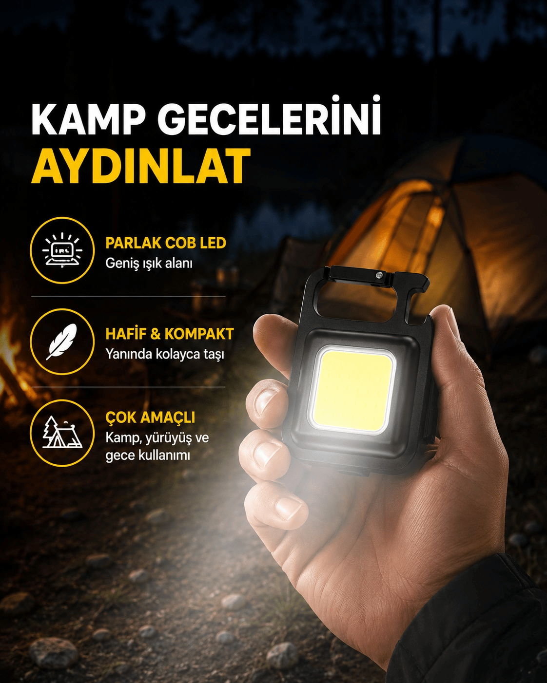 USB Type-C Şarjlı Mini Fener – Manyetik, Katlanabilir ve Şişe Açacaklı Tasarım Yeni Nesil