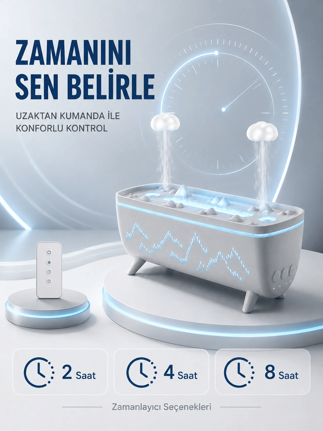 Uzaktan Kumandalı Aroma Difüzörü Sessiz Hava Nemlendirici Alev Efektli 2 4 8 Saat Zamanlayıcılı