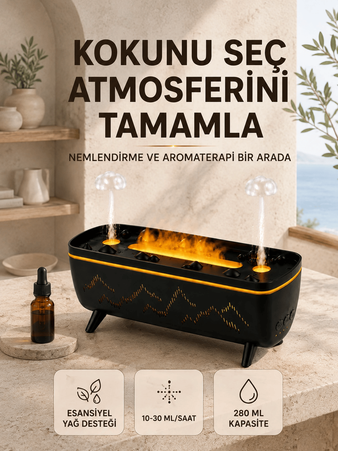 Uzaktan Kumandalı Hava Nemlendirici Aromaterapi Difüzörü 2 4 8 Saat Zamanlayıcılı Siyah