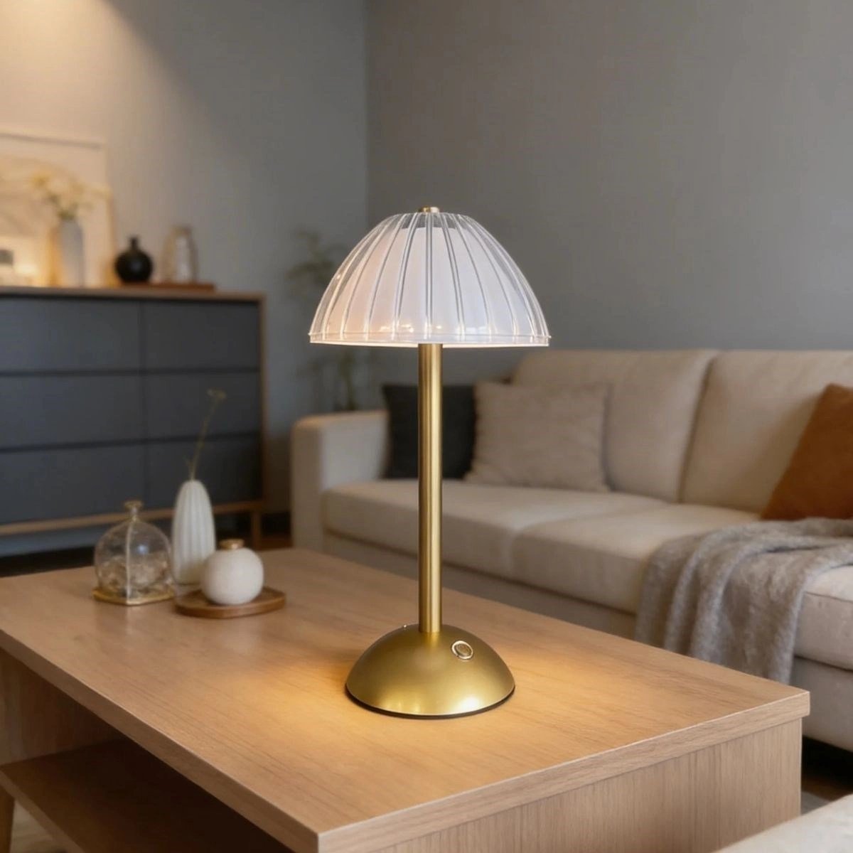 Uzun Mantar çizgili Model Led Masa Lambası – Dokunmatik, 3 Renk Işık Modlu, Şarjlı Dekoratif Gece Lambası Bx40