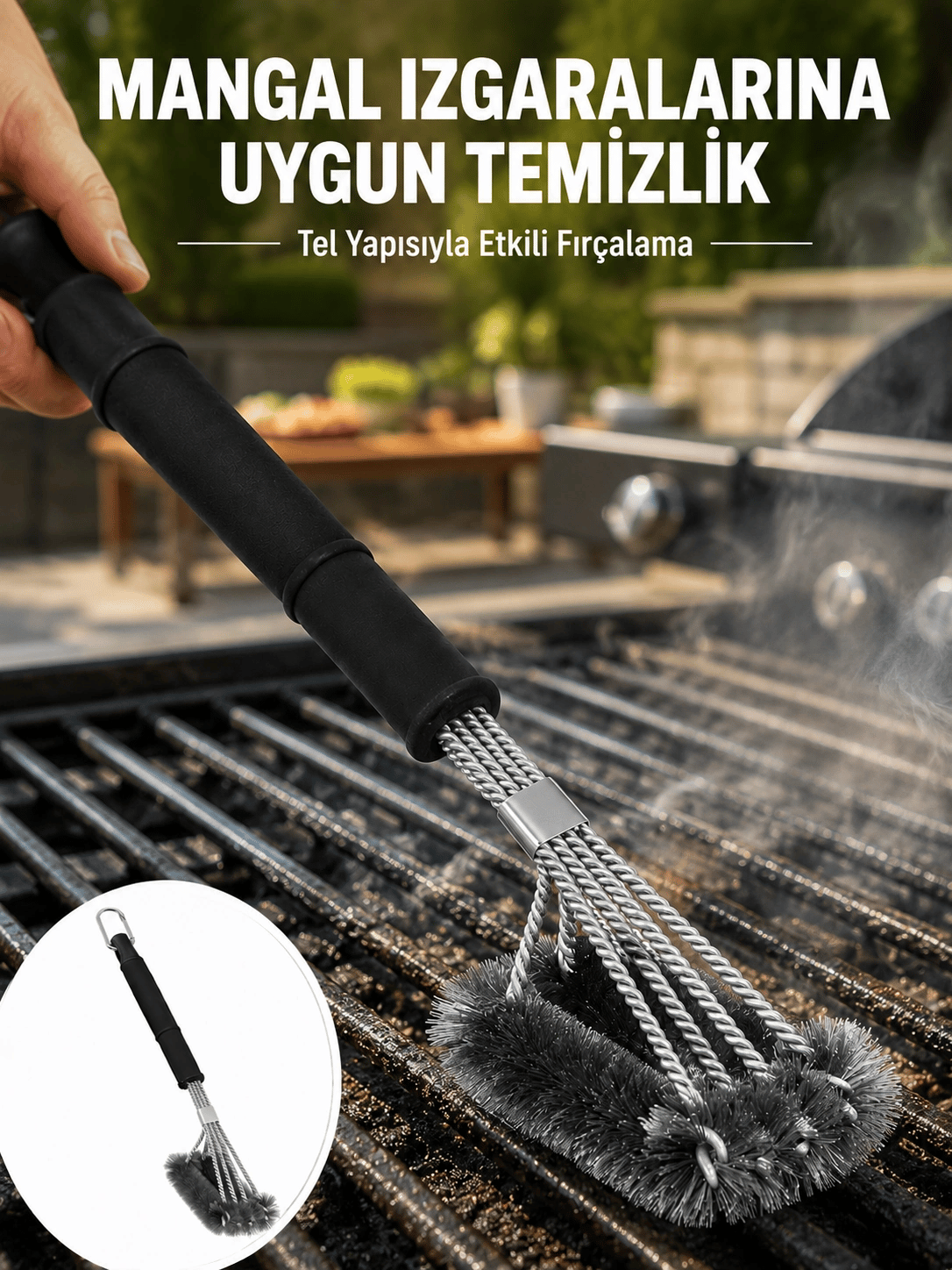 Uzun Saplı Izgara Temizleme Fırçası Çelik Telli Yeni Nesil