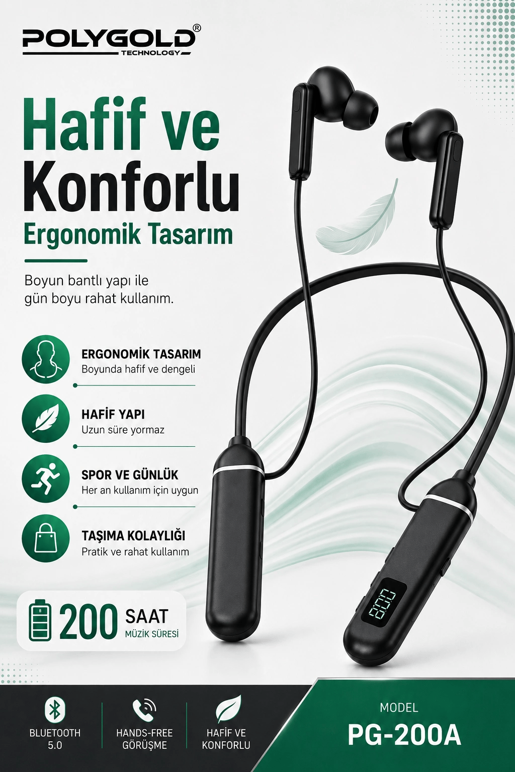 Uzun Süre Kullanımlı Kablosuz Kulak İçi Spor Kulaklık Stereo Ses Mikrofonlu