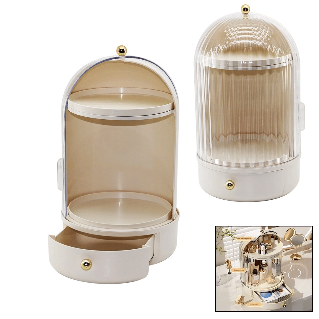 Vitrin 360°ç:21 -y:38cmkozmetik Organizer Şeffaf Kapak- Döner Rafçekmece+2 Kat Bx40