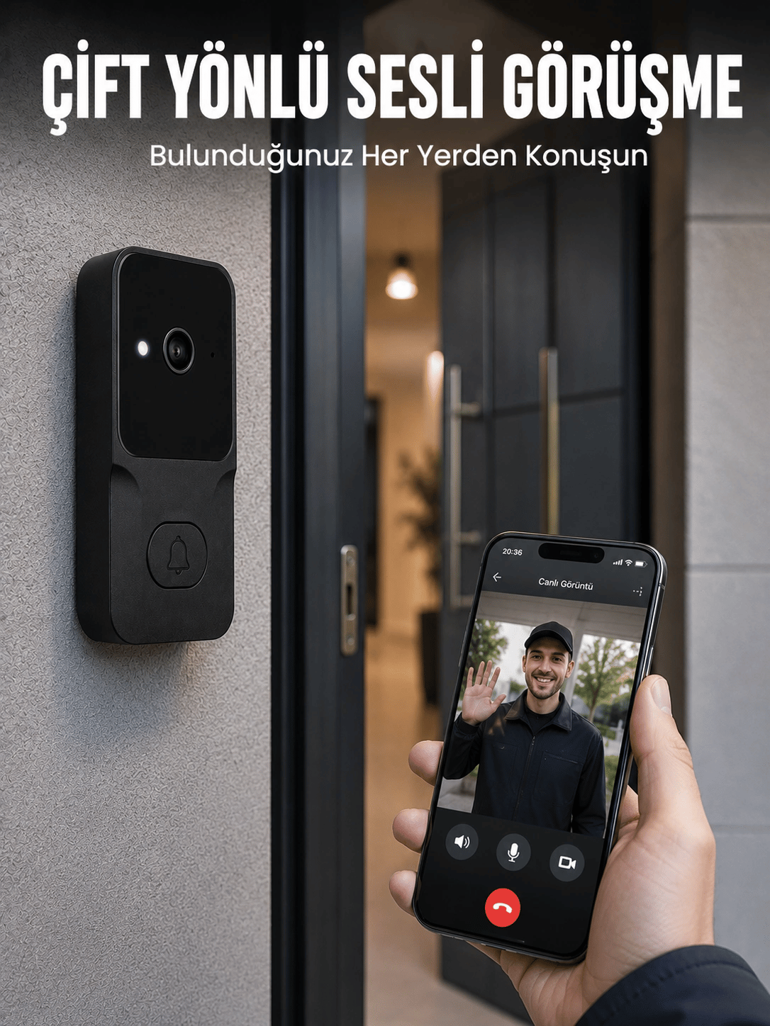 Wi-Fi Bağlantılı Akıllı Kapı Zili  Telefon Kontrollü HD Güvenlik Sistemi