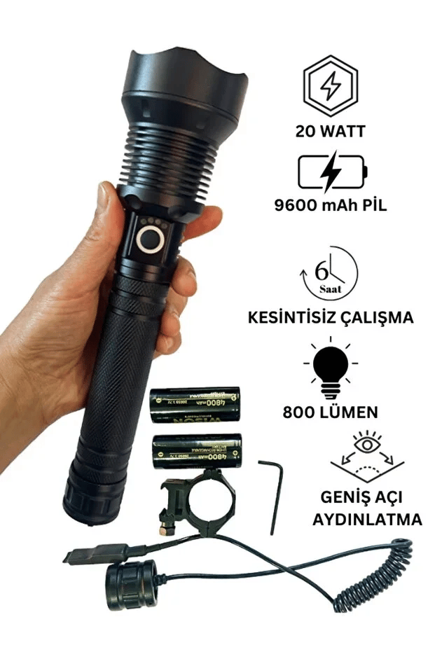 Wison Ws-5412 Tüfek Feneri, Geniş Açı Avcı El Feneri 20 Watt Bx40