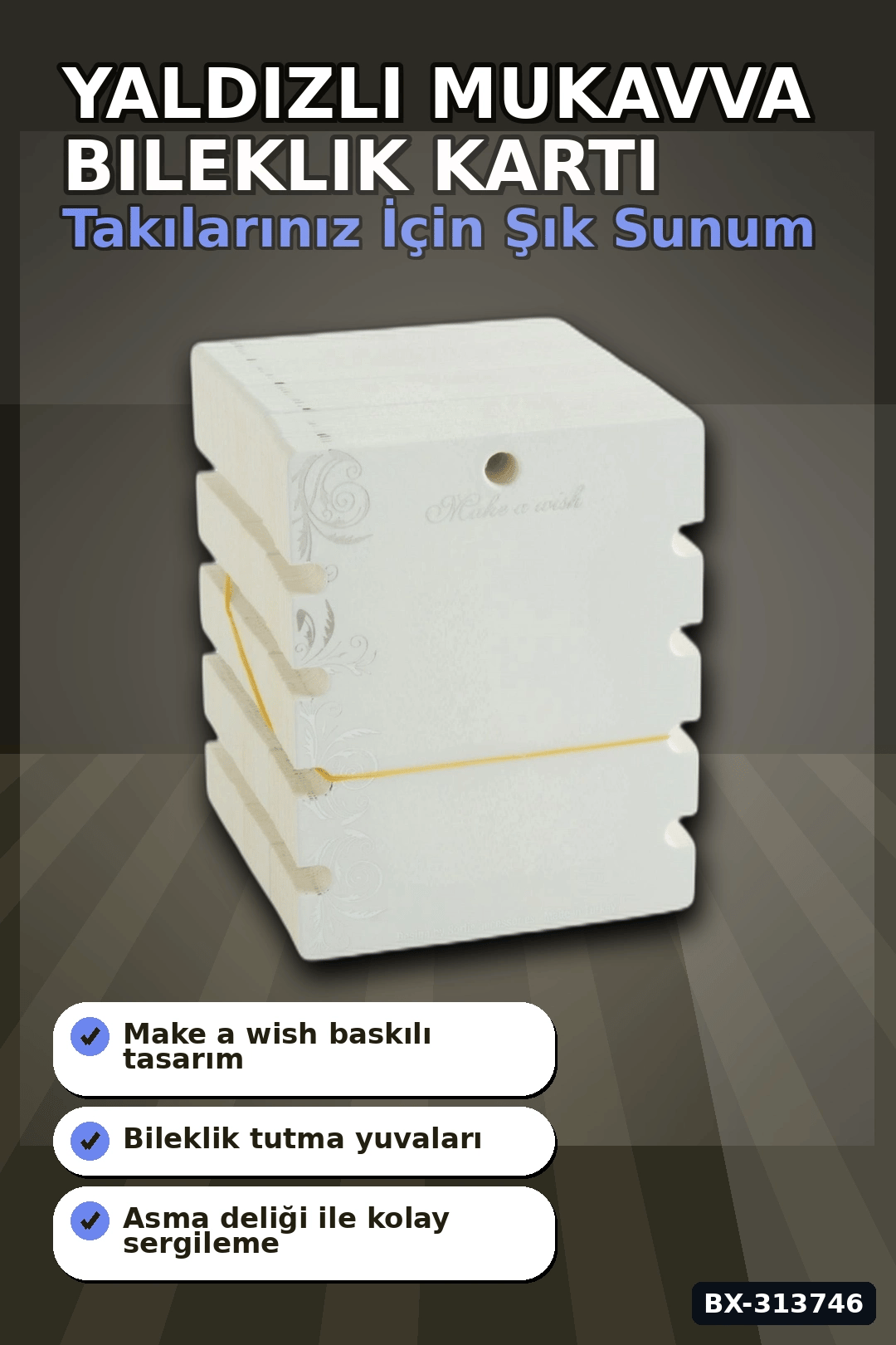 Yaldızlı Kalın Mukavva Bileklik Kartı 100 Adet 10x12 Cm Takı Düzenleyici BX-313746