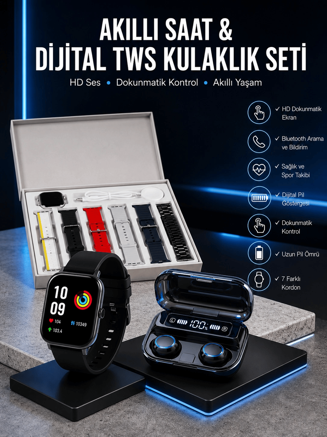 Yeni Model Akıllı Saat ve Kulaklık Kampanyası Nabızz Ölçer Bluetooth Bağlantılı Uzun Pil Ömrü