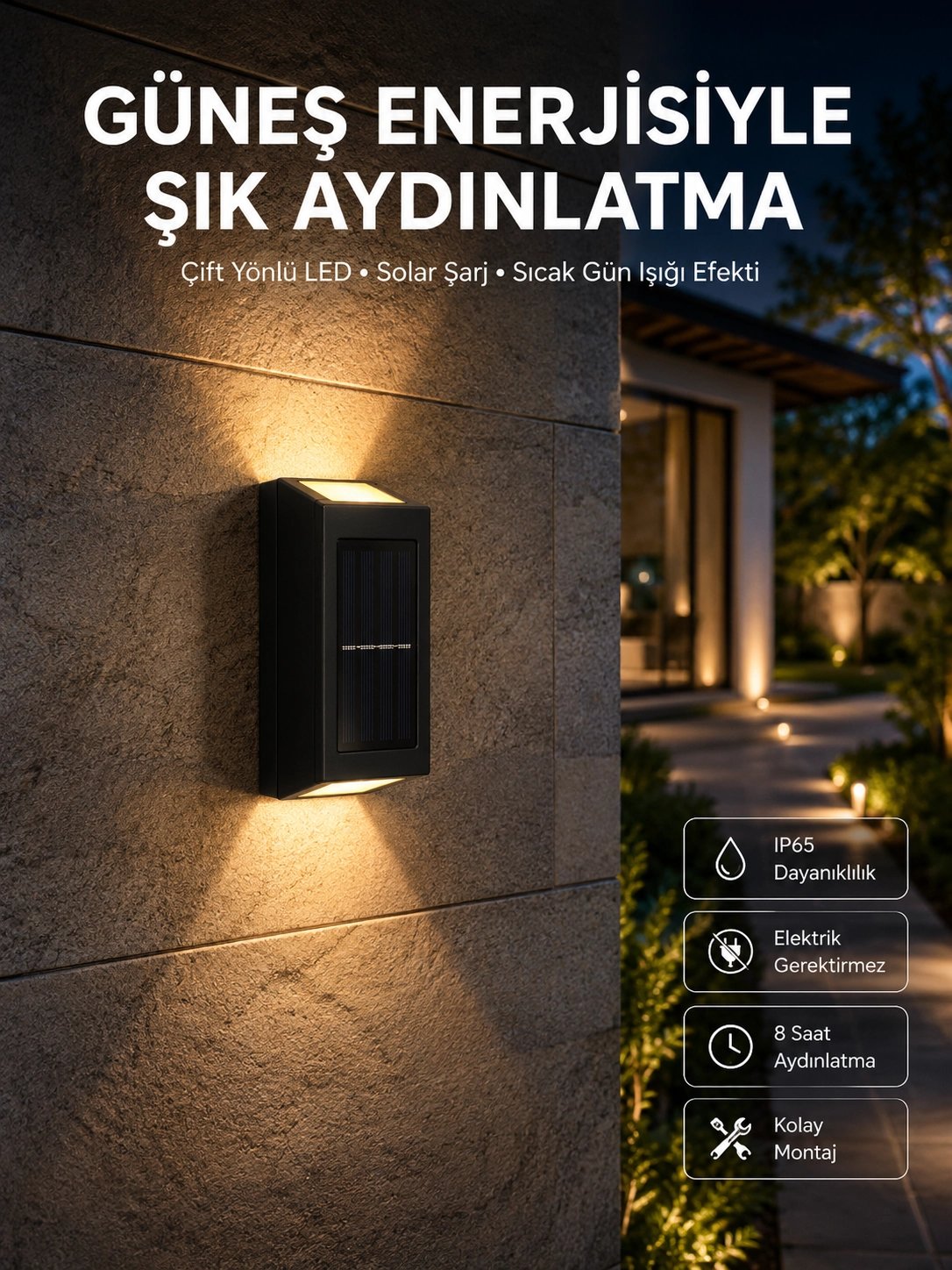 Yeni Model Solar Çift Taraflı Duvar Lambası Dekoratif Duvar Lambası