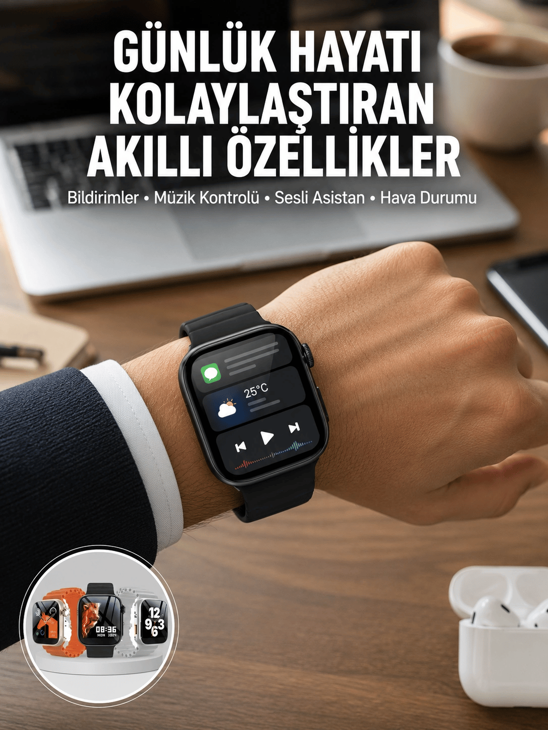 Yeni Nesil Akıllı Saat Müzik Dinleme Bildirim Görme Sesli Asistan Desteği Yeni Nesil