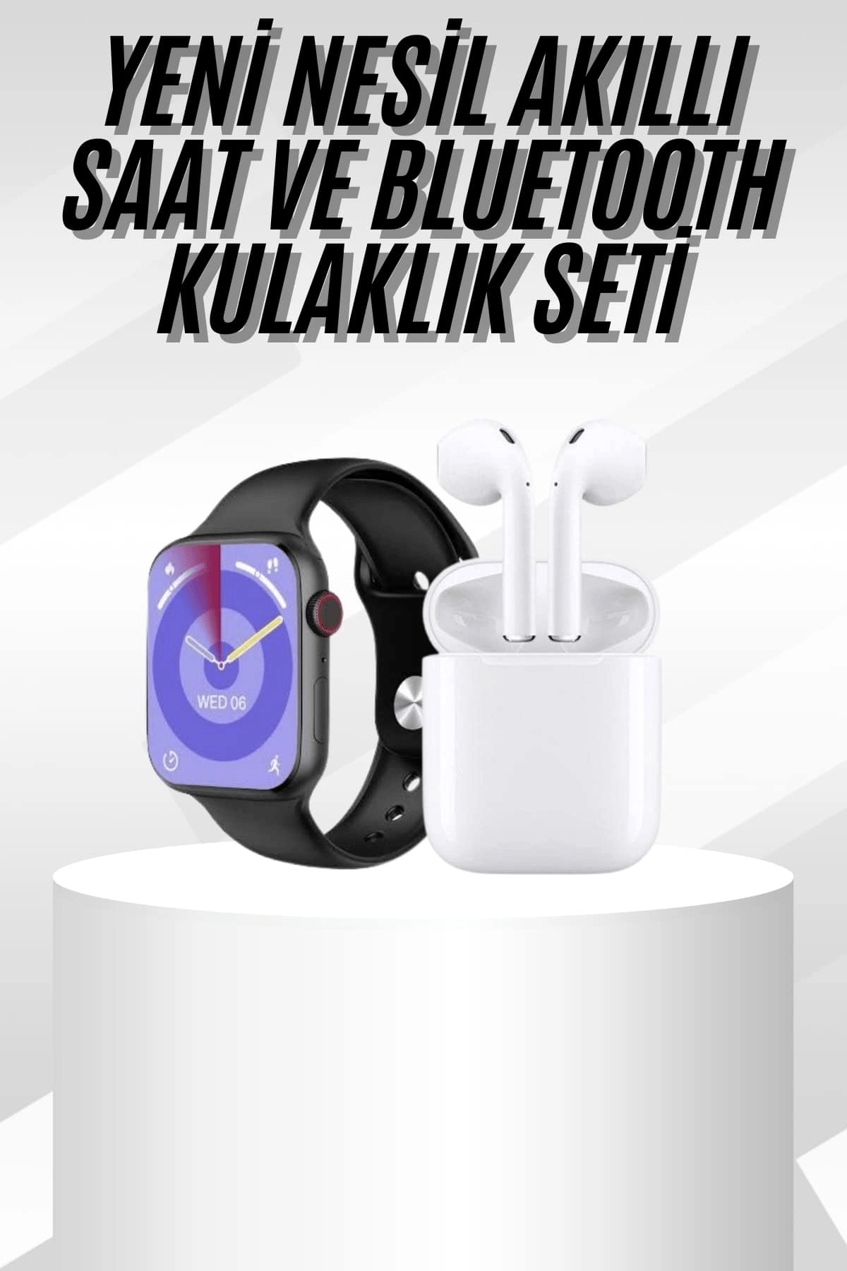 Yeni Nesil Akıllı Saat Ve Kulaklık Seti Gümüş Kasa Zarif Tasarım Çok Fonksiyonlu