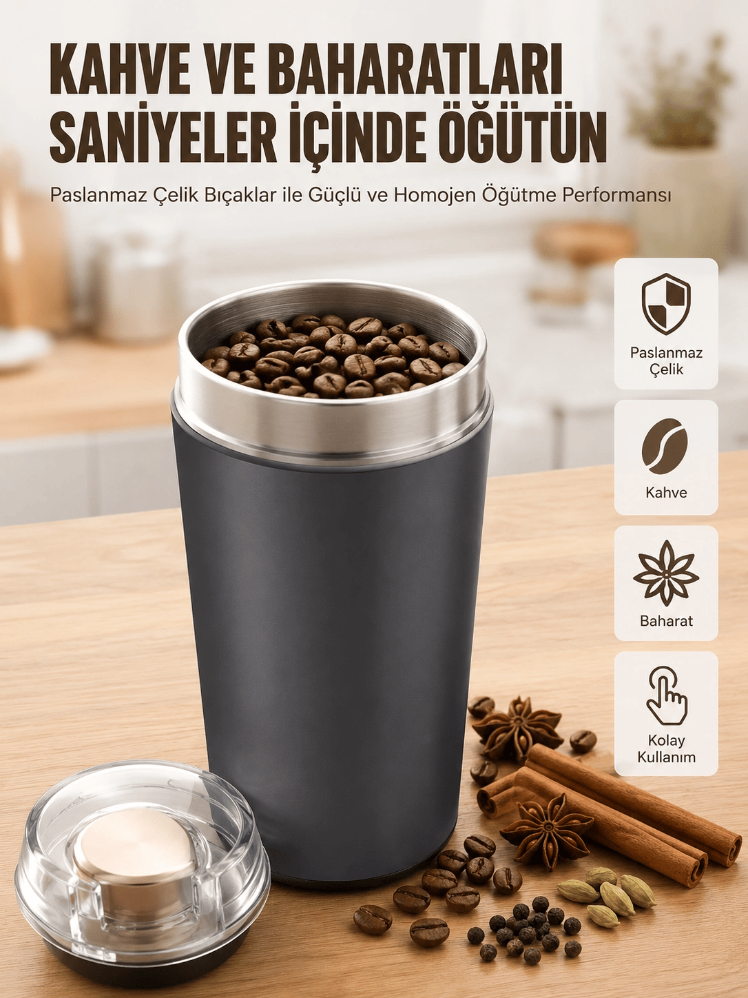 Yeni Nesil Kahve ve Baharat Öğütücü Paslanmaz Çelik Kahve Değirmeni