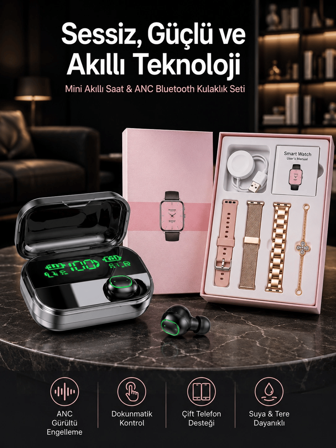 Yeni Nesil Kaliteli Akıllı Saat ve Kablosuz Bluetooth Kulaklık Yüksek Ses Kaliteli Yeni Nesil
