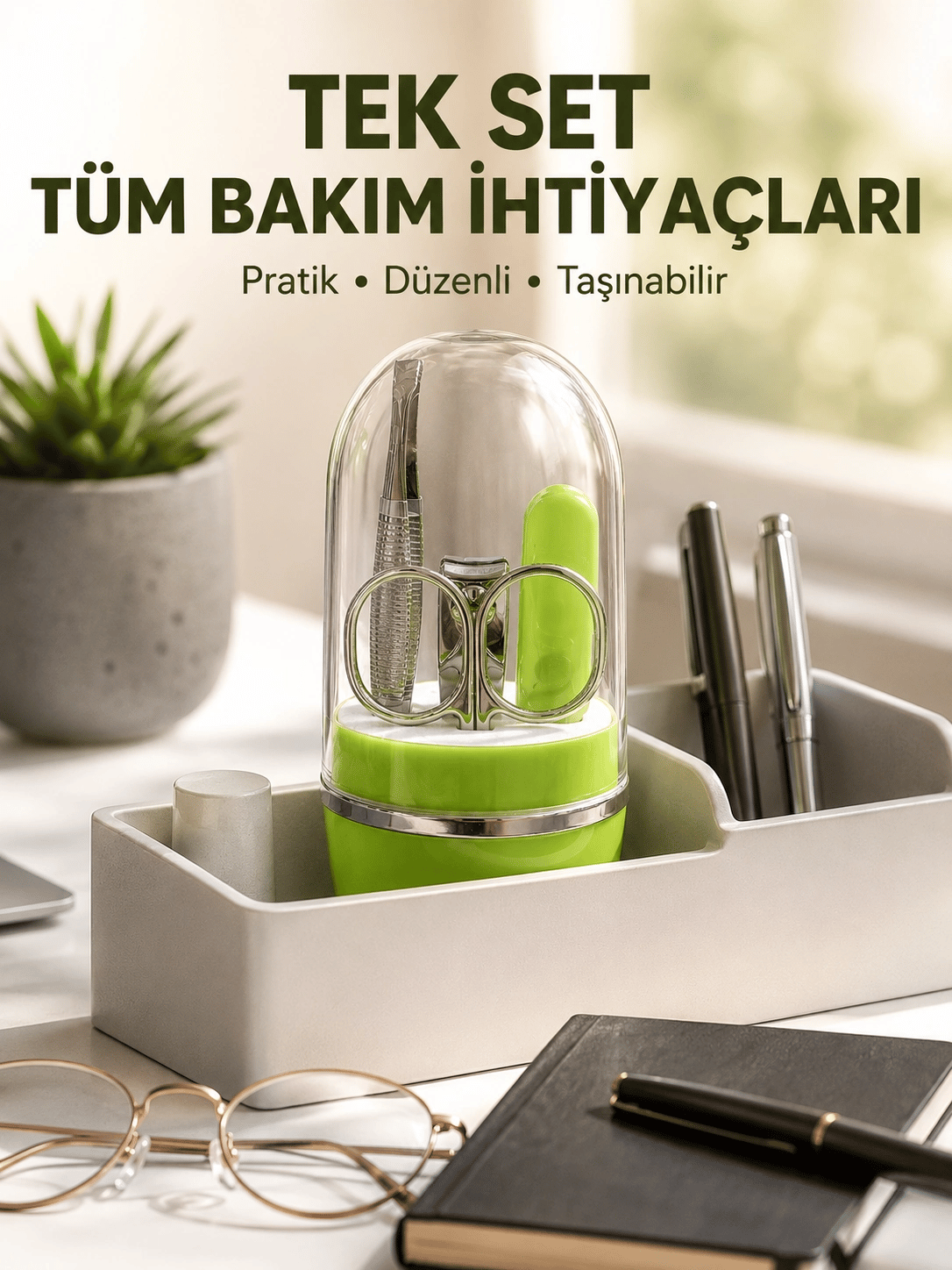 Yeşil Tırnak Bakım Seti Cımbız Makas Tırnak Makası ve Törpü