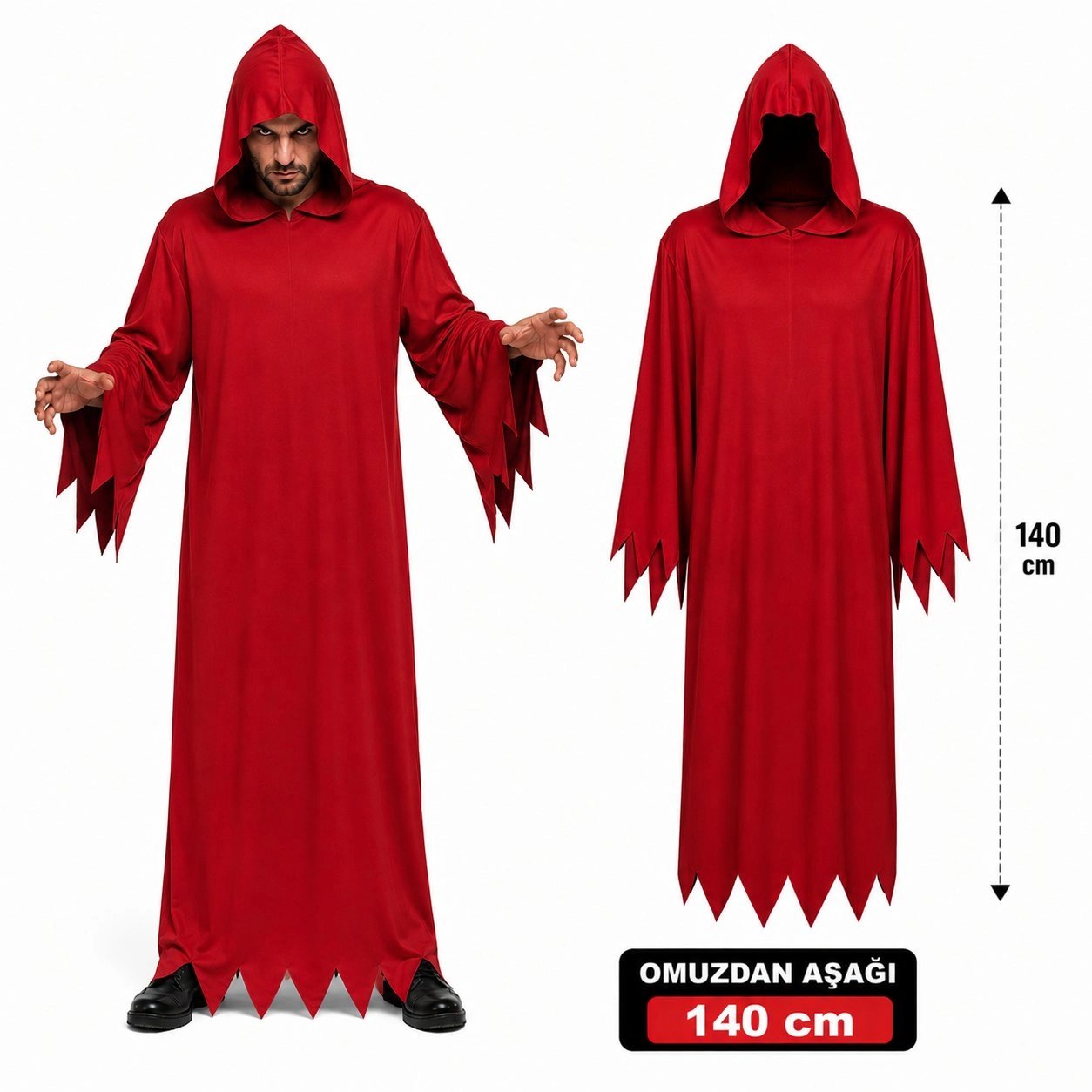 Yetişkin Kırmızı Kapüşonlu Cellat Hayalet Kostümü 140 Cm Bx40