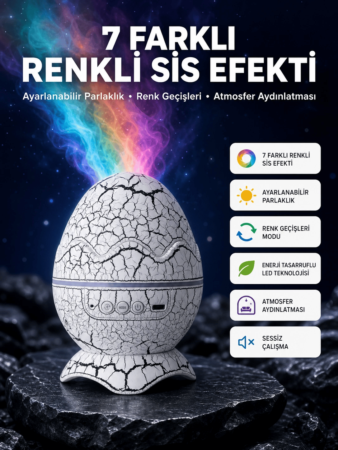 Yıldız Gökyüzü Efektli Çok Modlu Gece Işığı