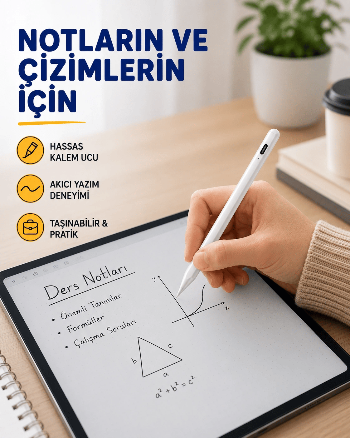 Yüksek Hassasiyetli Eğim Sensörlü Dijital Kalem – USB-C Hızlı Şarjlı Yeni Nesil