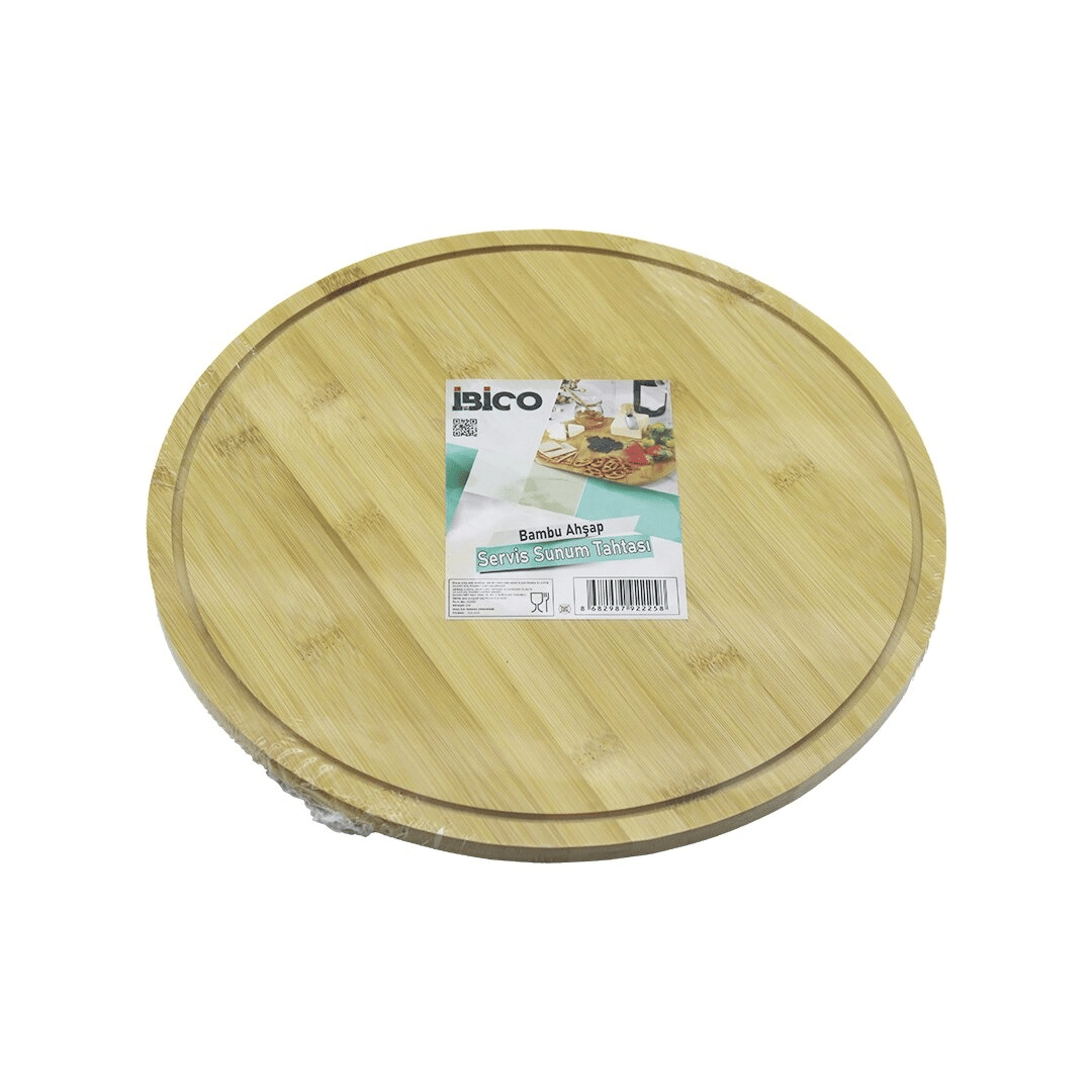 Yuvarlak Döner Tablalı Ahşap Bambu Sunum Tepsisi Tahtası =29.7cm - Mini Sofra Kanallı Kenar Bx40