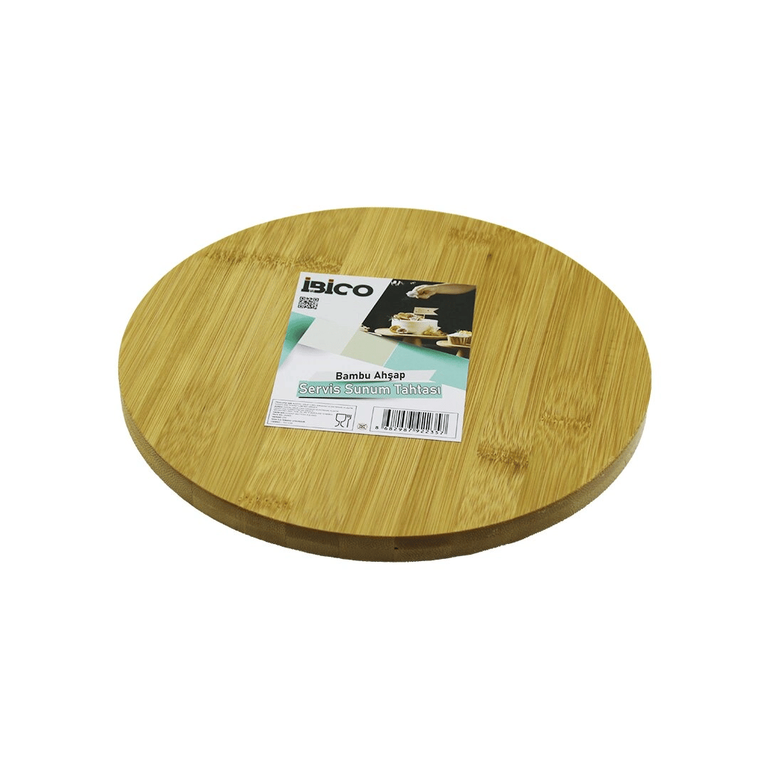Yuvarlak=24.5cm Ayaklı= 4cm Düz Yüzey Ahşap Bambu Sunum Tepsisi - Mini Sofra Bx40