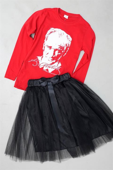 23 Nisan 29 Ekim Gösteri Kız Çocuk Uzun Kol T-shirt Tütü Etek Takım