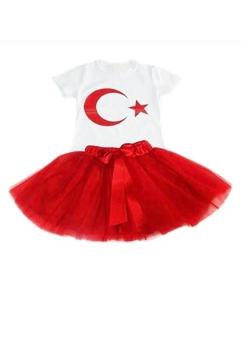 Ay Yıldız T-shirt Tütü Etek Takım 23 Nisan 29 Ekim Gösteri Kıyafeti
