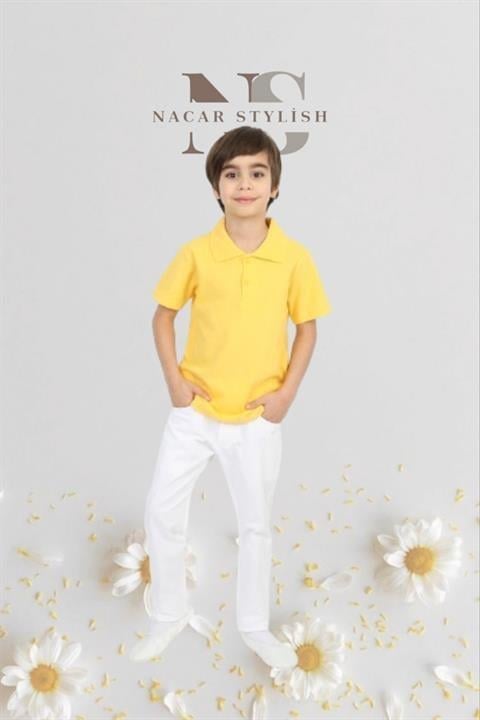 Erkek Çocuk 23 Nisan Kıyafeti Kostüm Pantolon Kısa Kol Polo Yaka Mavi Tshirt Takım 024