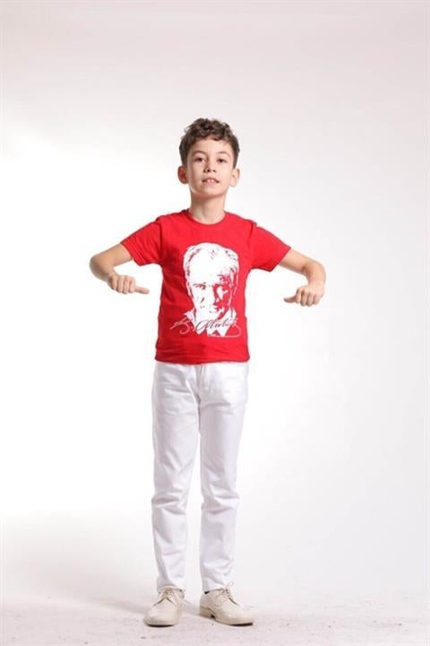 Erkek Kırmızı Atatürk Baskılı 23 Nisan Gösteri Kıyafeti T-shirt