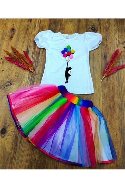 Kız Çocuk Gösteri Kıyafeti Tshirt Etek Takım