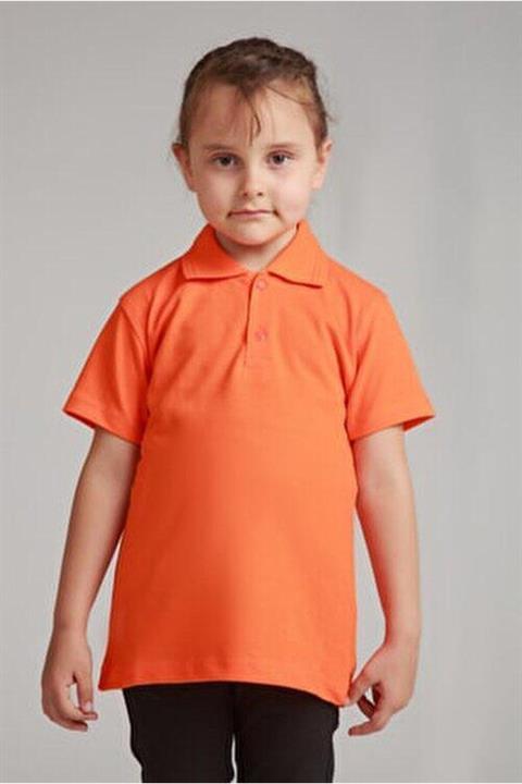 Turuncu Unisex Penye Polo Yaka Okul Tişörtü