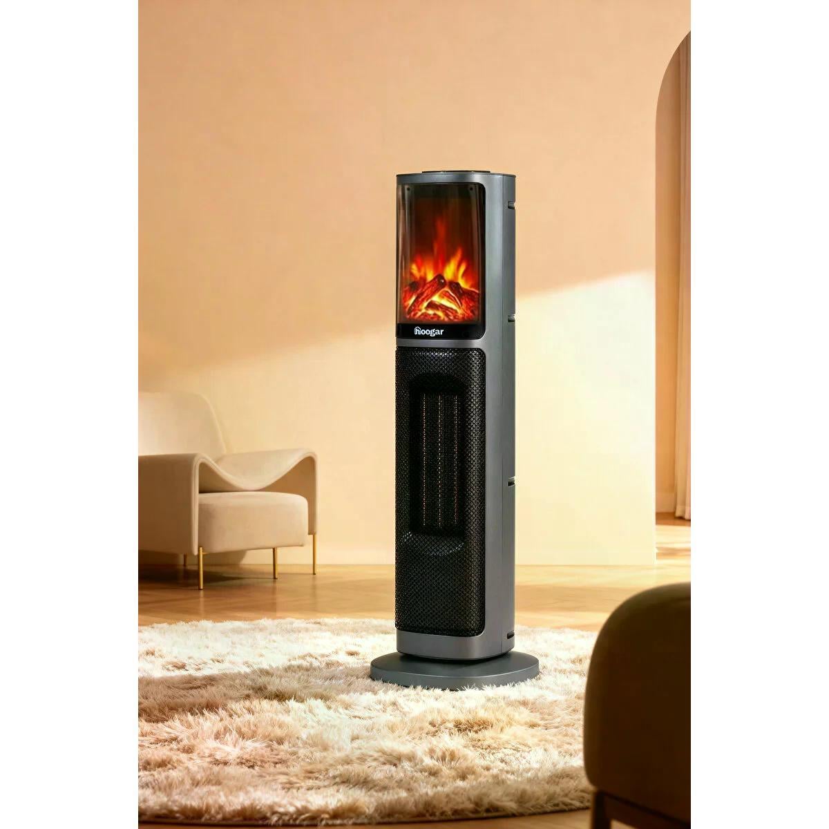 Hoogar German 2075 L Grey Oben Seri Oled Şömineli Ekran Dijital Kule Tipi Seramik Fanlı Isıtıcı