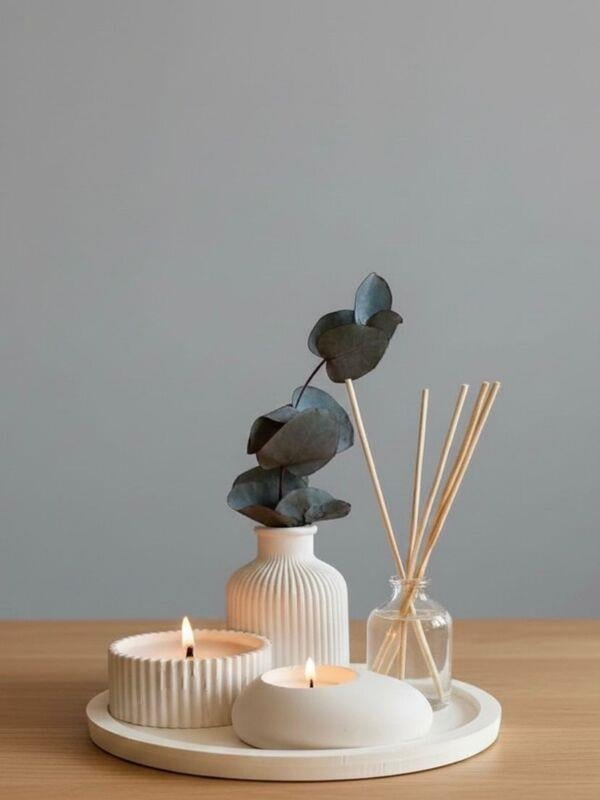 5li Set Seramik Tabak, Vazo, 30ml Oda Kokusu, Fitilli Mum, Tealight mum&mumluk 