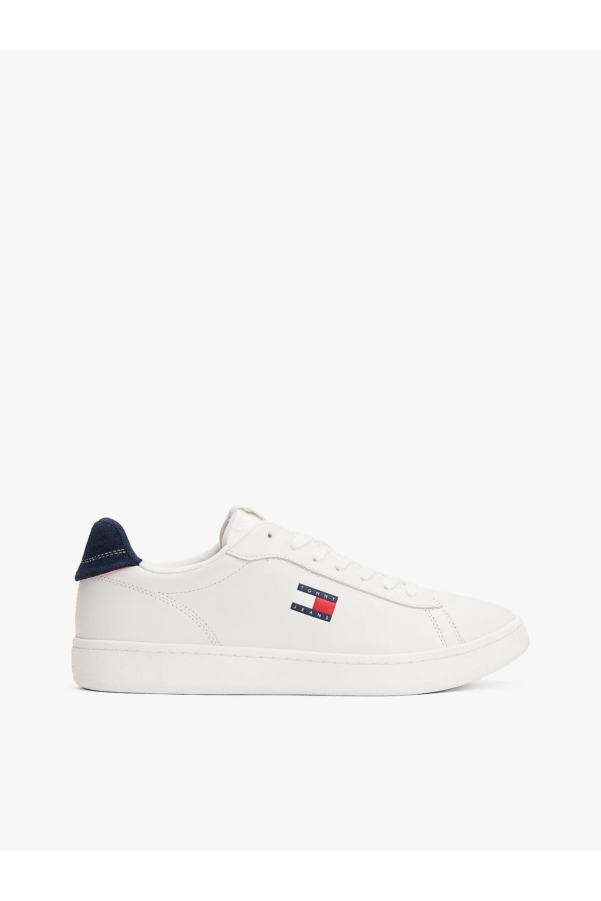 Erkek Düşük Bilekli Logo Bayraklı Deri Beyaz Sneaker EM0EM01596-0G1