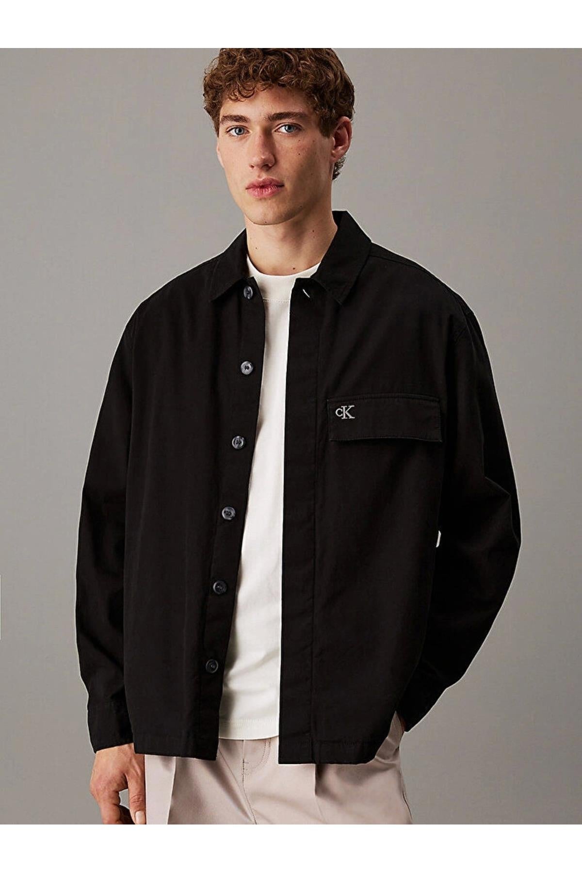 Erkek Pamuklu Siyah Overshirt Gömlek