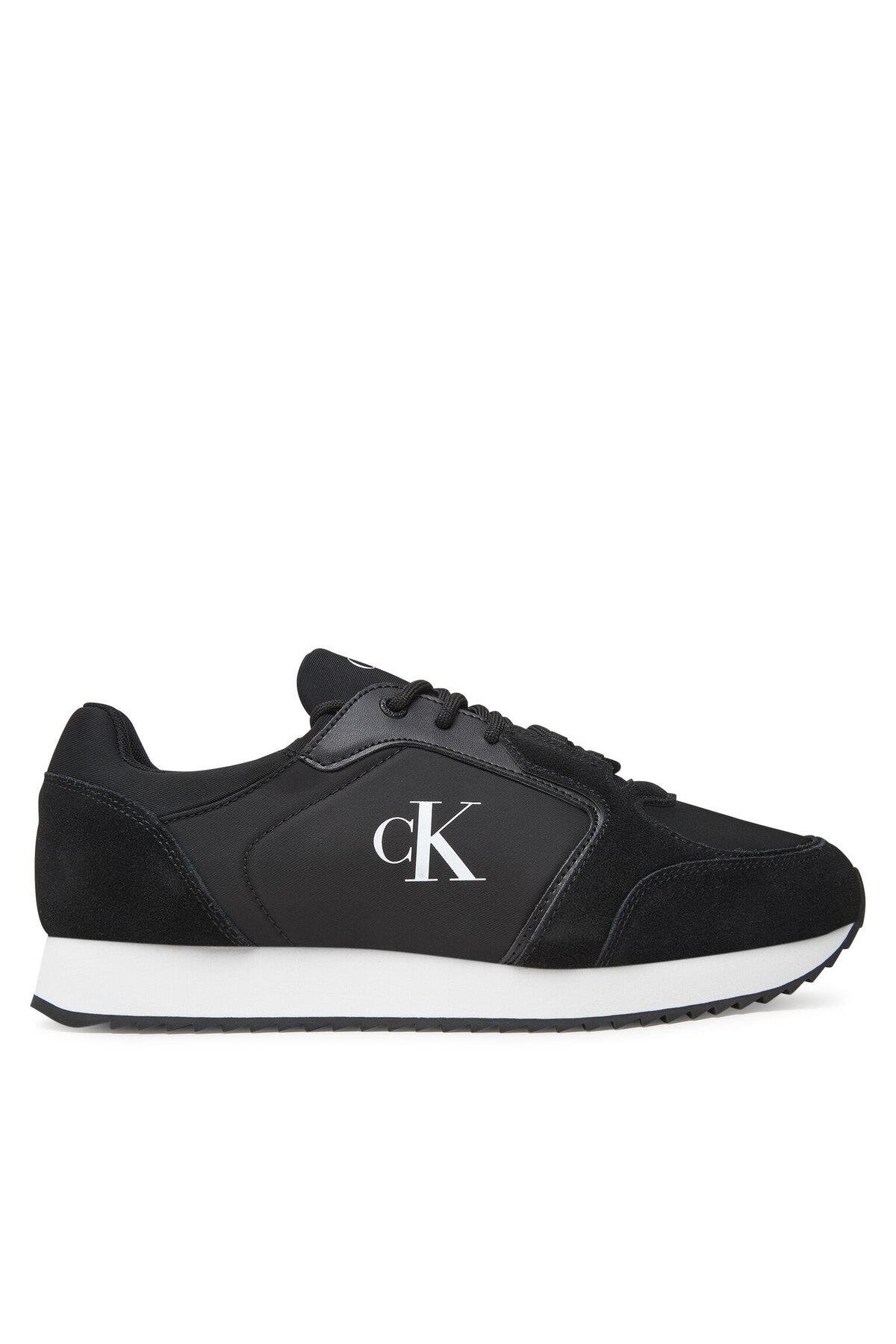 Erkek Yuvarlak Burun Lamine Deri Bağlamalı Orta Kalın Topuk Siyah Sneaker YM0YM01326-0GM