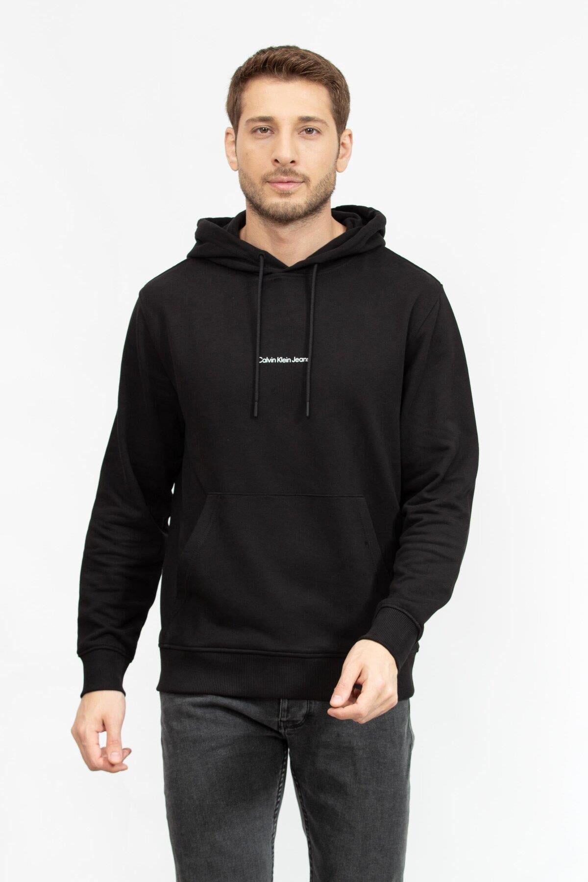 Jeans Kapüşon Yaka Siyah Erkek Sweatshırt J30J325639BEH GRID MONOGRAM HOODIE