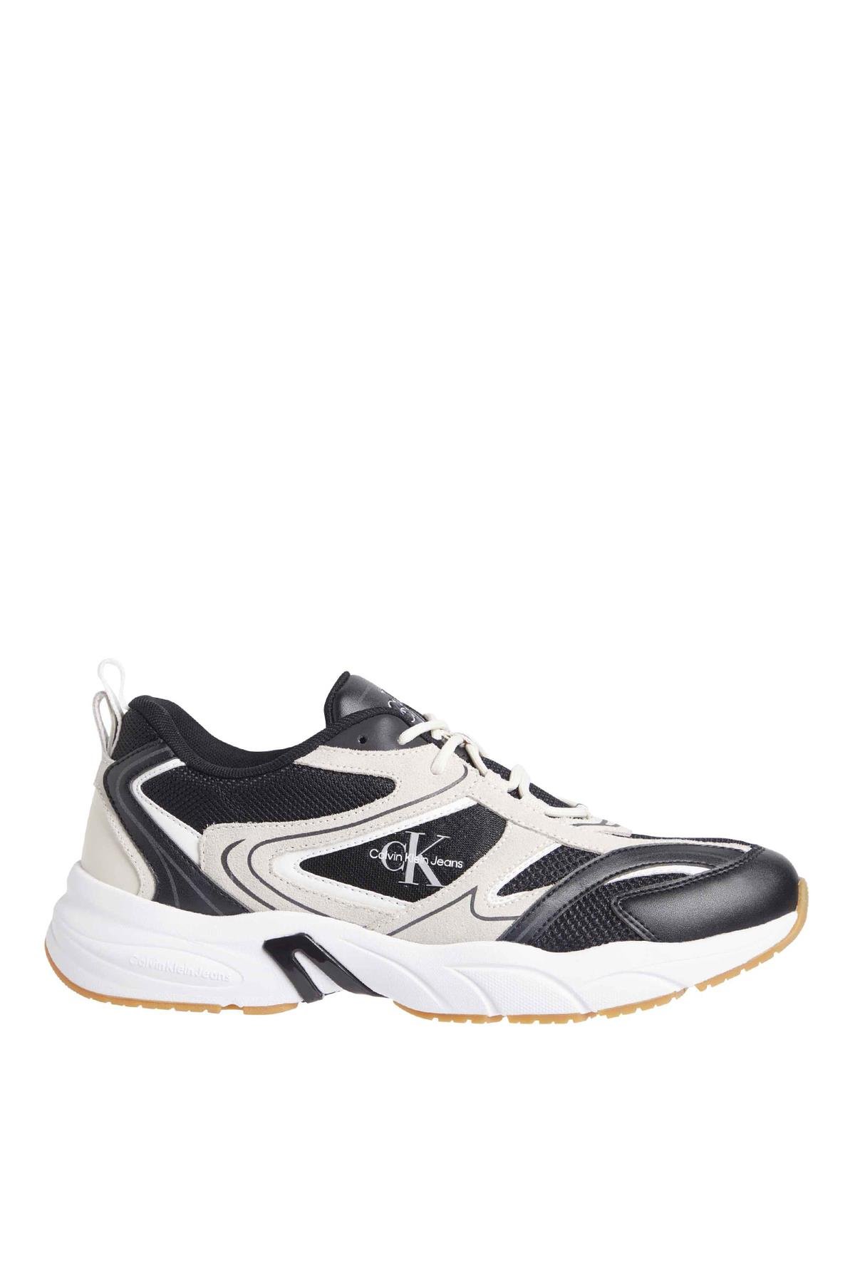 Siyah - Ekru Erkek Deri Sneaker RETRO TENNIS SU-MESH