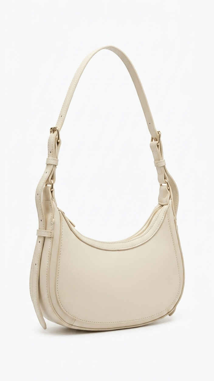 Zeta-Kadın Ayarlanabilir Askılı Hilal Baget Omuz Çantası-Kırık Beyaz