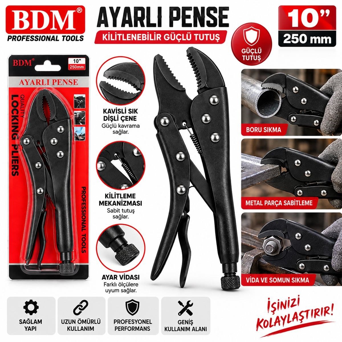 10 inç (250 mm) Kilitli Ayarlı Komple Metal Pense