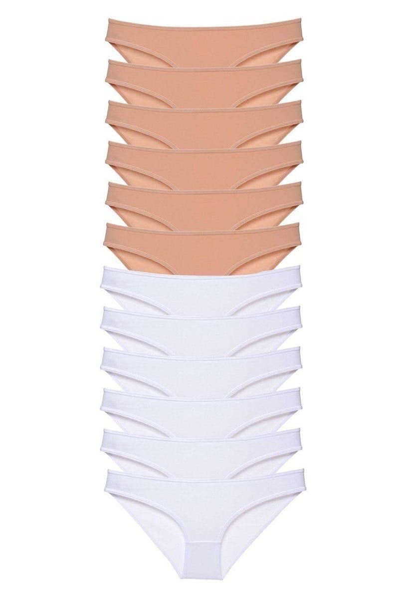 12 adet Süper Eko Set Likralı Kadın Slip Külot Ten Beyaz