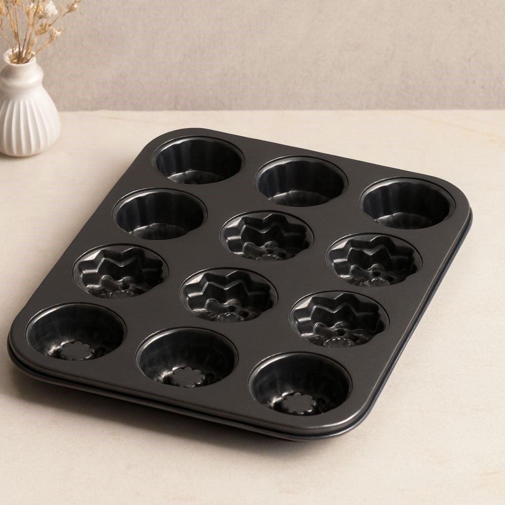 12 Gözlü Metal Muffin Kek Kalıbı - Siyah