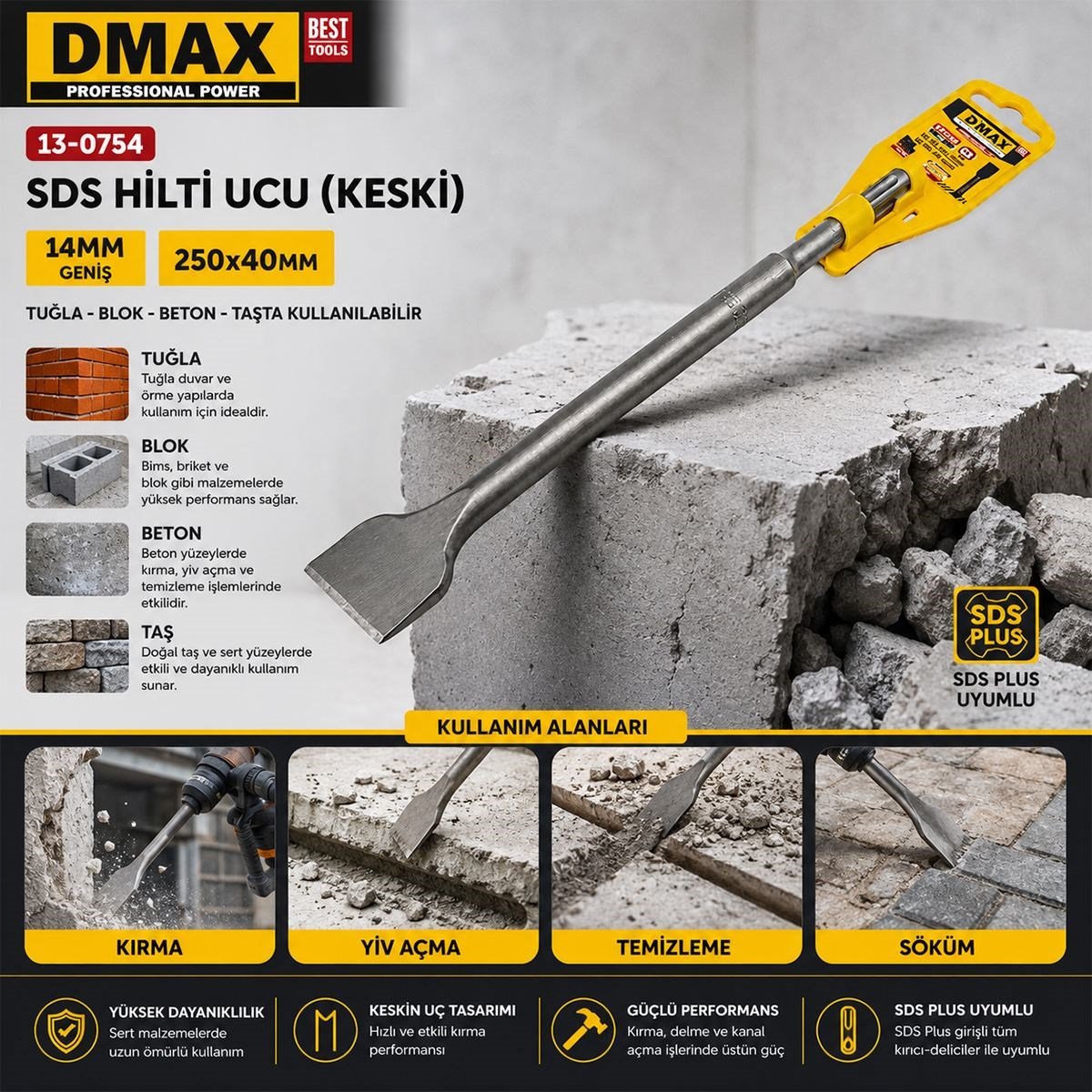14 mm SDS Keski Ucu - Geniş 250x40 mm