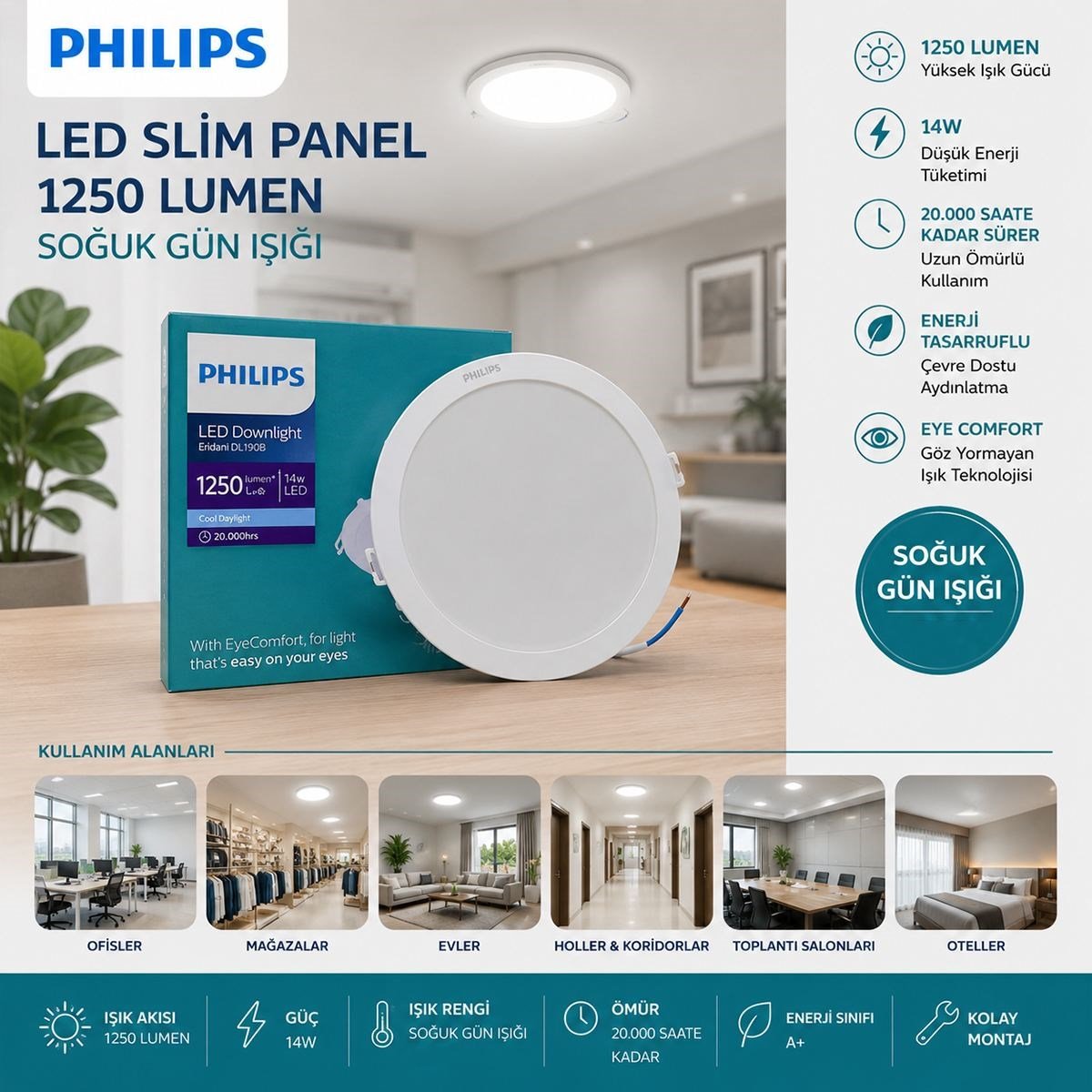 14W Yuvarlak Sıvaaltı LED Slim Panel 1250 Lumen
