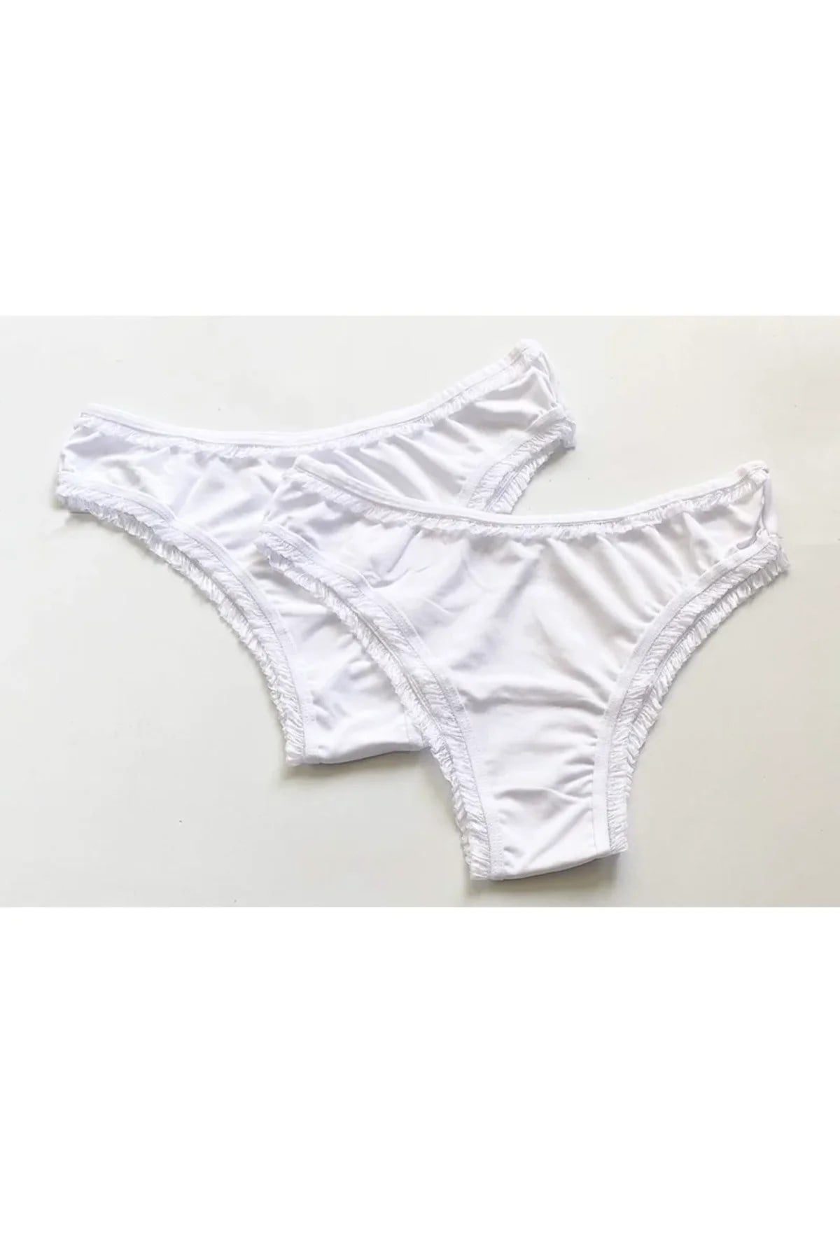 2 Adet Kadın Mikro Bikini Külot İnce Lastik FırFır Kenarlı Yumuşak Doku İç Giyim Beyaz