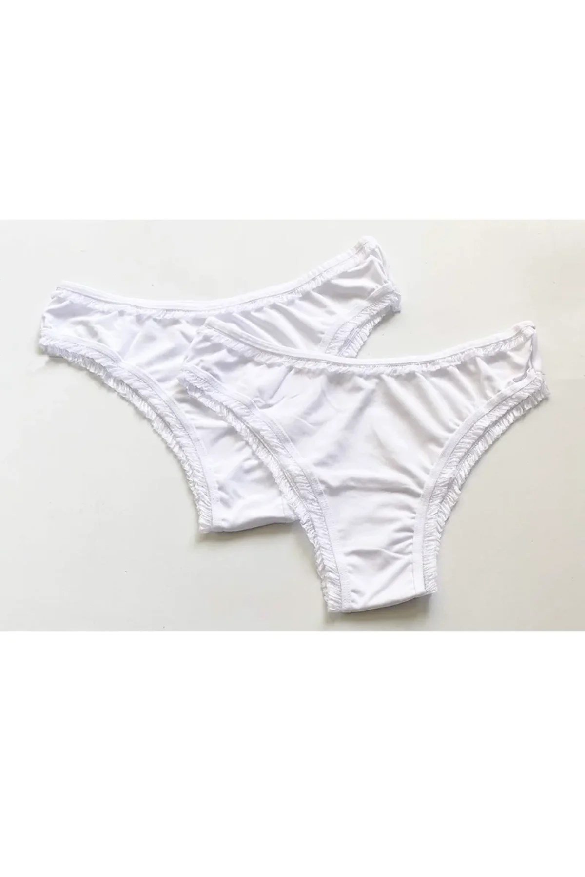 2 Adet Kadın Mikro Bikini Külot İnce Lastik FırFır Kenarlı Yumuşak Doku İç Giyim Beyaz